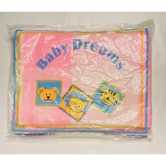 New Baby Dreams Pink  Plaid Baby Blanket 100% Virgin‎ Acrylic Vintage - Picture 2 of 5
